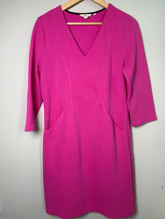 Boden Dresses & Skirts - Boden Bronte Ottoman V-Neck Dress Pink Ribbed Knit 3/4 Sleeve Pockets Sz 10